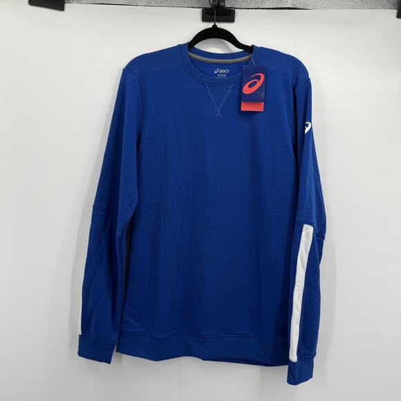 Asics Sweatshirt Mens Medium Blue White French Terry Crew Pullover 2161A037 - Picture 1 of 13